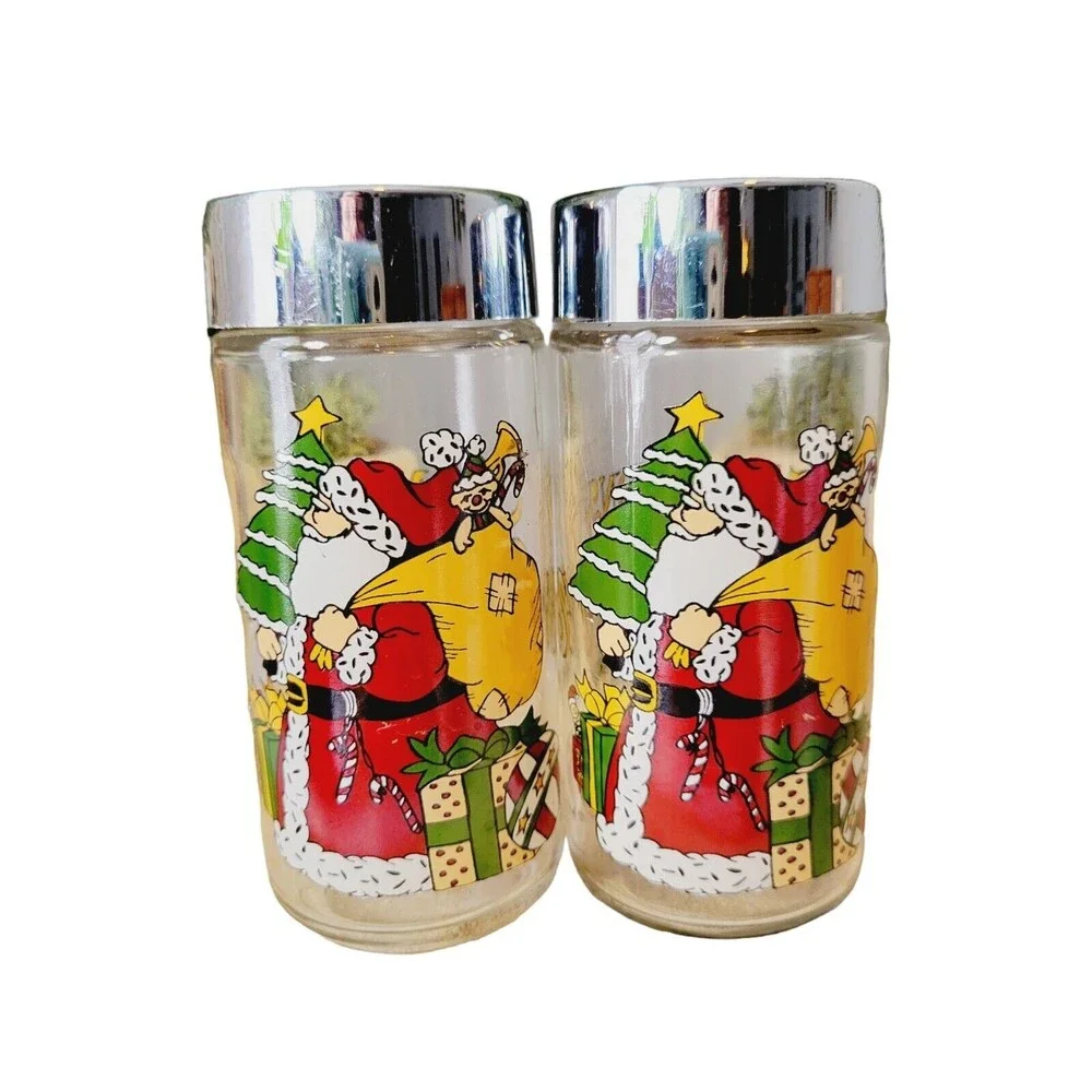 Anchor Hocking Salt & Pepper Shakers Seasons Greetings Victorian Santa Christmas